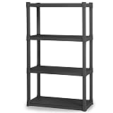 Sterilite 4 Shelf Unit, Heavy-Duty Shelving Storage and Utility Rack - Standing Plastic Organizer Shelves for Kitchen, Bathroom, and Garage 4-Shelf 1 Pack