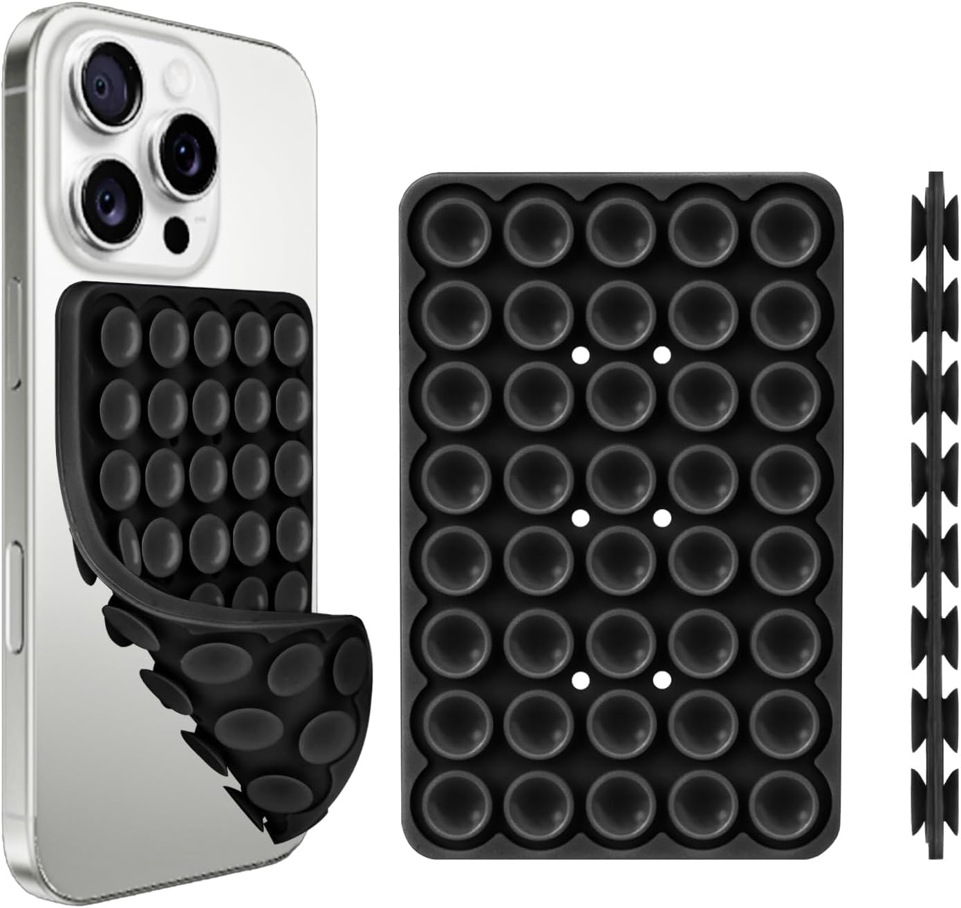 Giumel 1 Pack Black Double Sided Silicone Suction Cup Phone Case Mount, Hands-Free Strong Grip Holder for Selfies and Videos, Compatible with iPhone and Android