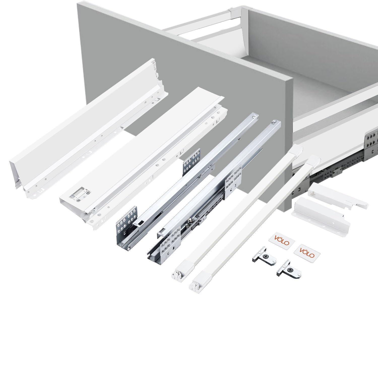 Volo Soft Close Tandem Drawer Box for Kitchen with Single Gallery, innotech Basket for Modular Kitchen/Soft Close Drawer Metal Drawer System with Load Capacity Upto 40 Kg (White, 500mm/6 Inch)