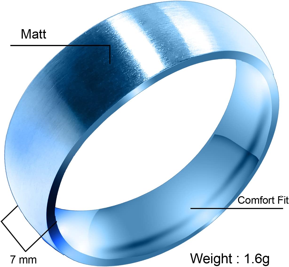 Everstone Matte & Brushed Dome Ring Male Female Men Women His Her Groom Bride Promise Ring Wedding Bands Titanium Ring Color Blue 7MM 5MM & 3MM