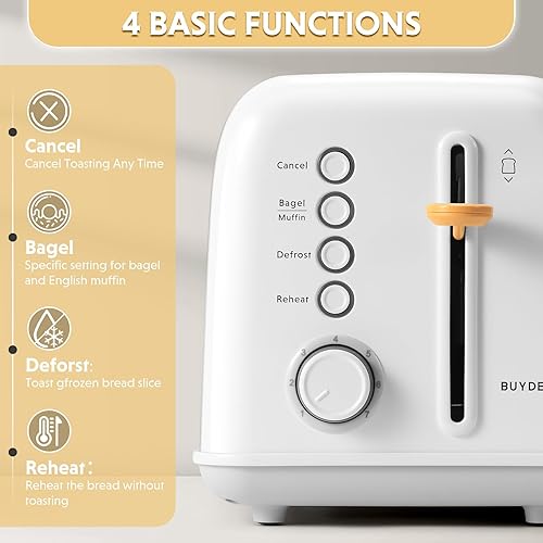 Miniatura 2 de BUYDEEM DT620 Tostadora de 2 rebanadas, ranuras extra anchas, acero inoxidable retro con palanca de elevación alta, función de bagel y muffins,