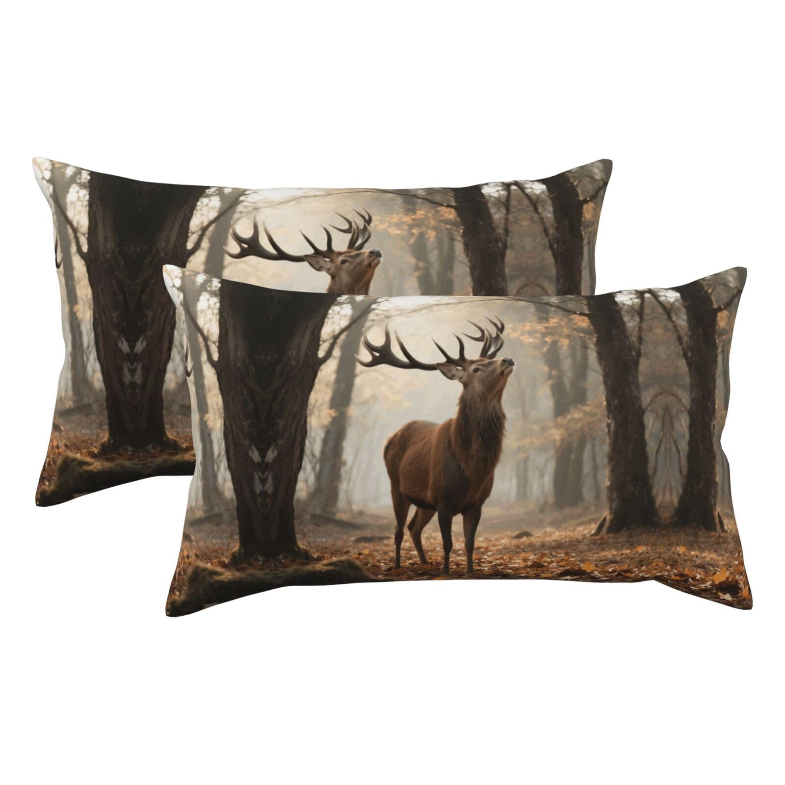 Rustic Deer Luxury King Pillowcases Set of 2, Plush Velvet Feel Pillow Covers with Hidden Zipper, Skin & Hair Friendly, 20x36 Inches Pillow Cases for Sleeping Gift