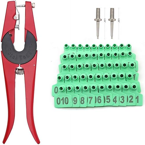 Etiquetas de oreja de ganado 001-100 número con alicates de etiqueta de oído, etiquetas de plástico para animales de ganado para vacas, cabras,