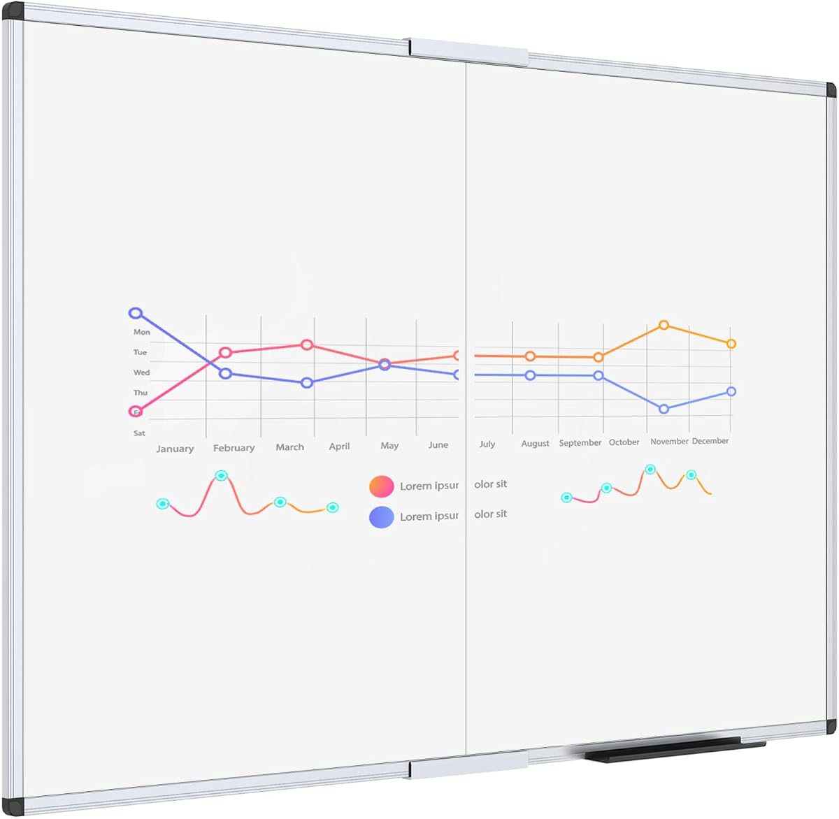 VIZ-PRO Magnetic Dry Erase Whiteboard, 48 x 36 Inches, Foldable | Silver Aluminum Frame, 4' x 3' Wall-Mounted White Board with Marker Tray for School Office and Home