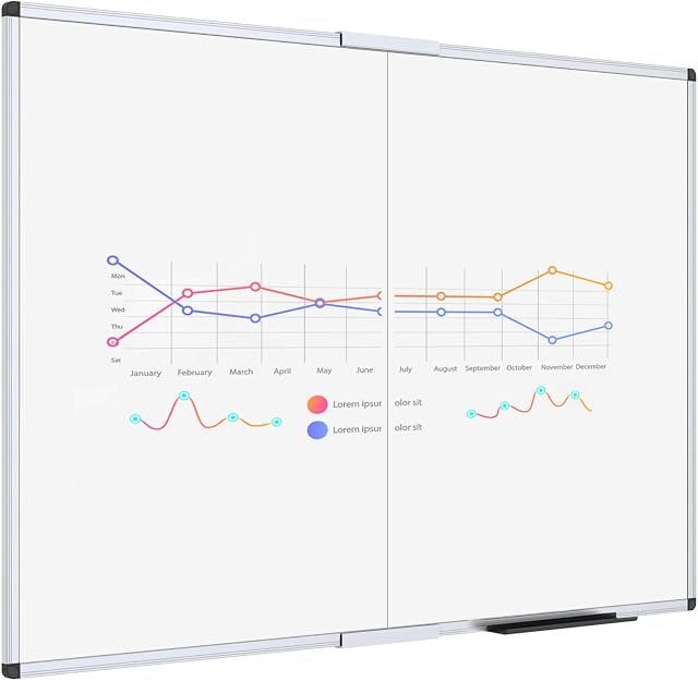 VIZ-PRO Tableau Blanc Effaçable / Tableau Blanc Pliable Magnétique, 48 x 36 po, Cadre en Aluminium Argent