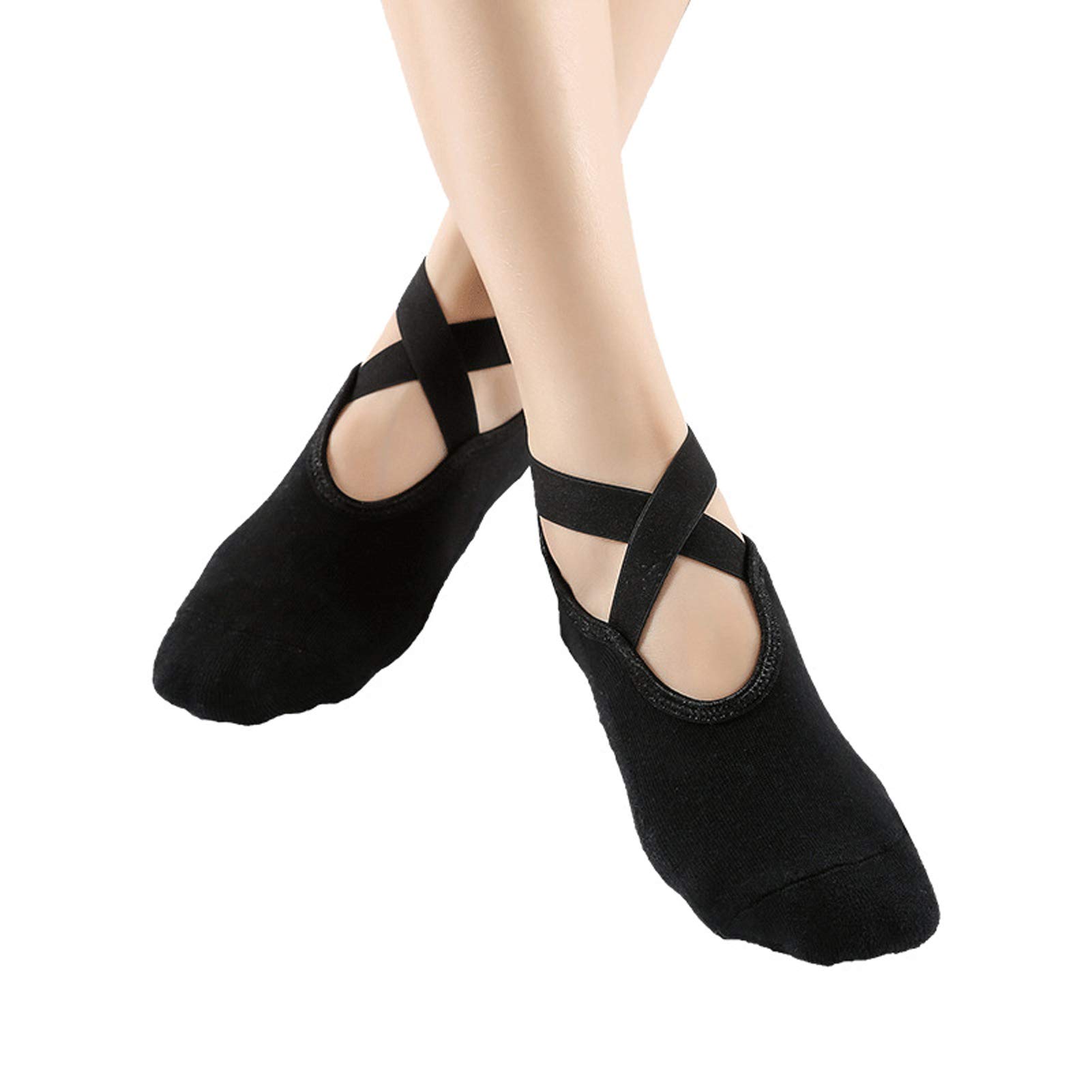 Meiyea 1 Pair Yoga Socks for Women Non-Slip Grips & Straps, Ideal for Pilates, Pure Barre, Ballet, Dance, Barefoot Workout - Black