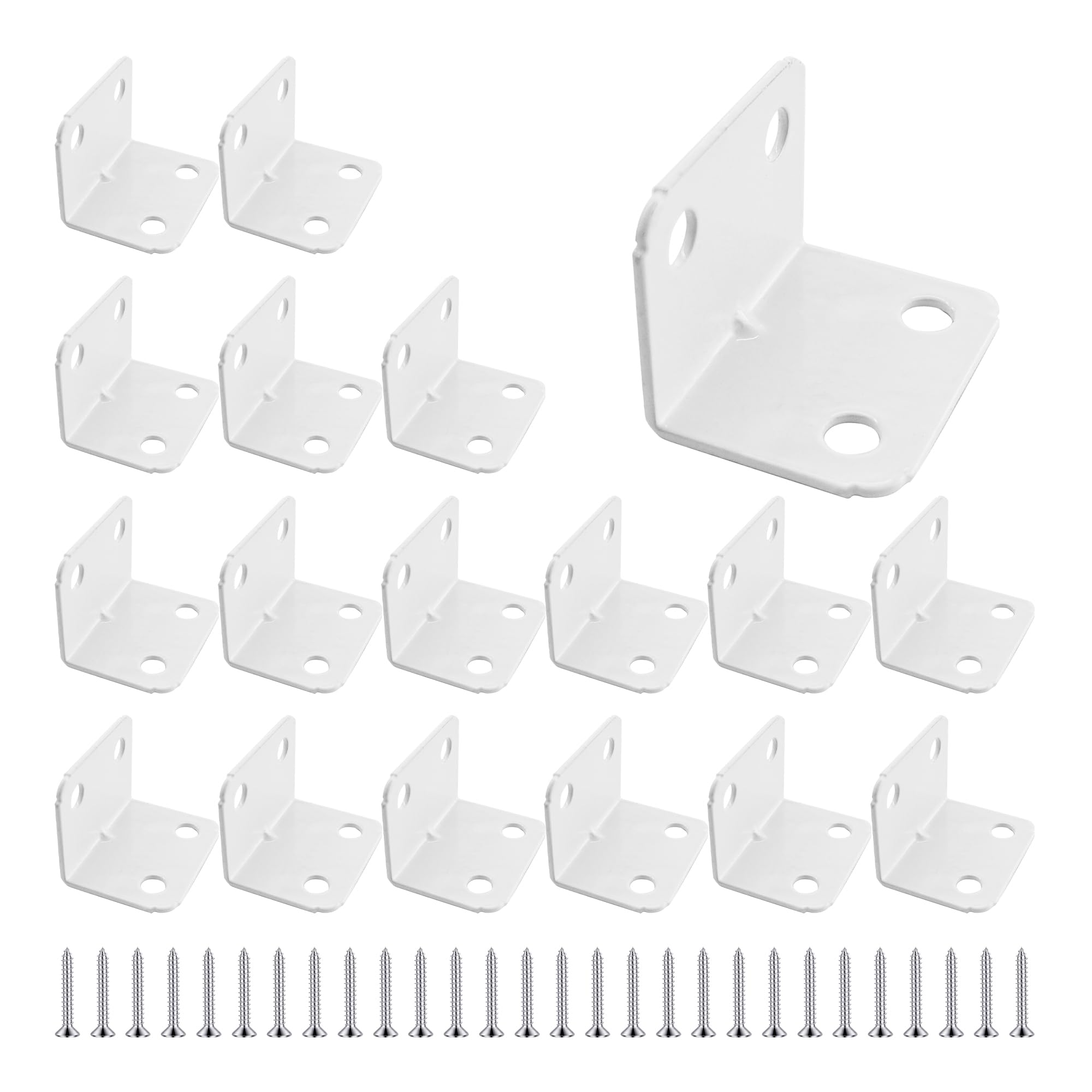 bociloy 24PCS White Stainless Steel 90 Degree Right Angle Bracket, 0.9x1.24(23x31.5mm) L Shape Corner Brace Supports, Heavy Duty Shelf Brackets for
