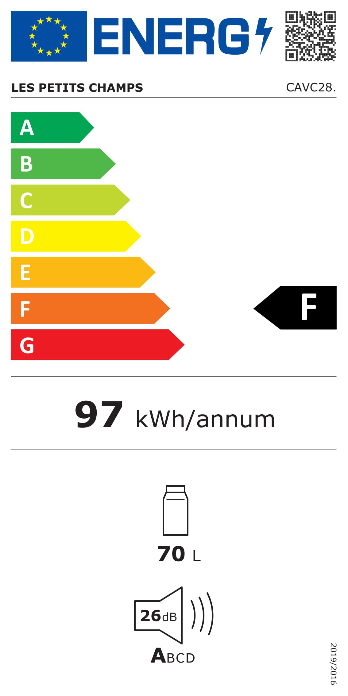 Les Petits Champs Cave à Vin 28 Bouteilles CAVC28 70L 6 Etagères Réglable 11-18°C Refroidissement Thermoélectrique LED Anti-UV