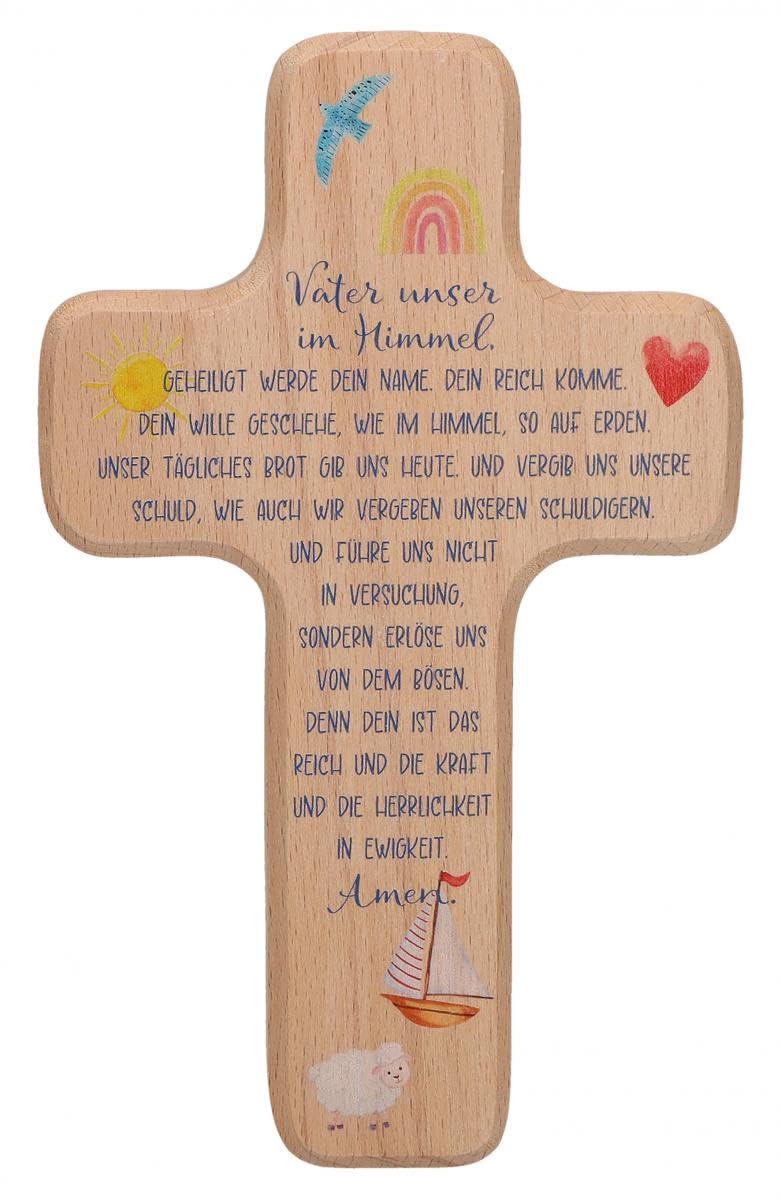 Butzon & Bercker Kinderkreuz 'Vater unser' in Geschenkverpackung zum aufhängen, Buche 11x18cm – Christliches Geschenk für Jungen und Mädchen – für Taufe, Geburt, Kommunion