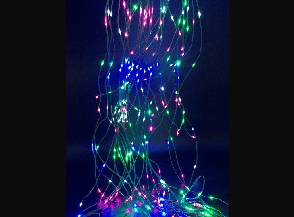 PRENDELUZ Cascada led - 2 m, 10 hilos, color plata, iluminación rgb, ideal para decoraciones, resistente, fácil instalación.
