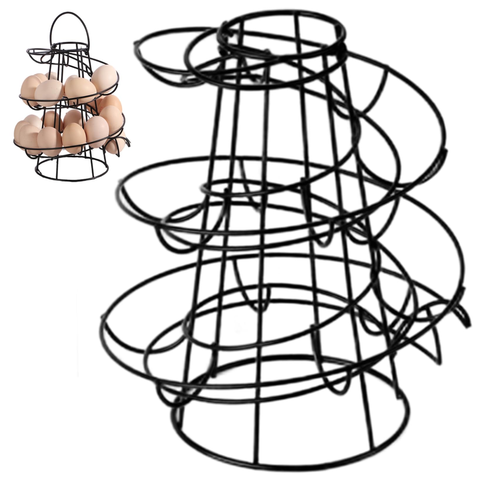 Pastoralist Black Spiral Egg Holder Countertop Smooth & Sturdy Fresh Keeping Egg Skelter Minimalist & Stable Iron Storage Stand For Kitchen | Holder Countertop