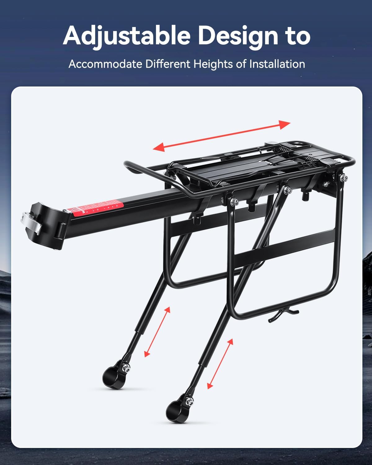 Bike Rear Rack Retractable Bicycle Luggage Rack Adjustable Bicycle Pannier Bike Touring Rear Seat Post Rack Aluminum Alloy Bike Mount Carrier, fit for Most Bikes