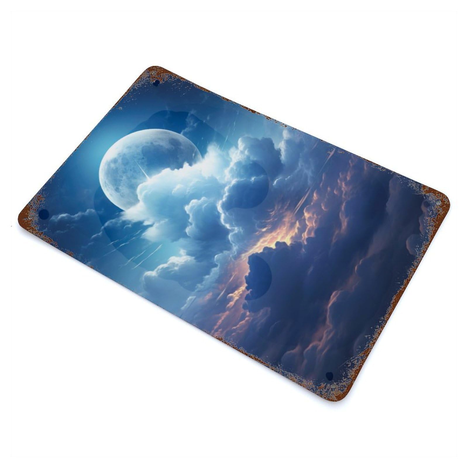 Vintage Rust Metal Sign with Clouds in Sky Design 11.8"x7.9", for Shed, Workshop And Garage Wall Decor, Classic Wall Plaque
