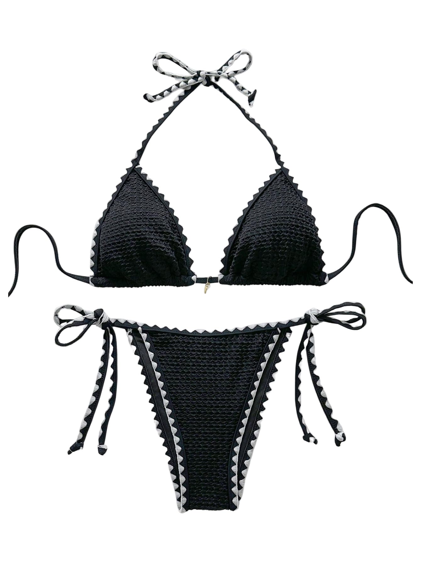 SOLY HUX Women's Halter Tie Side Bikini Set High Cut Triangle Textured Swimsuit 2 Piece Bathing Suit