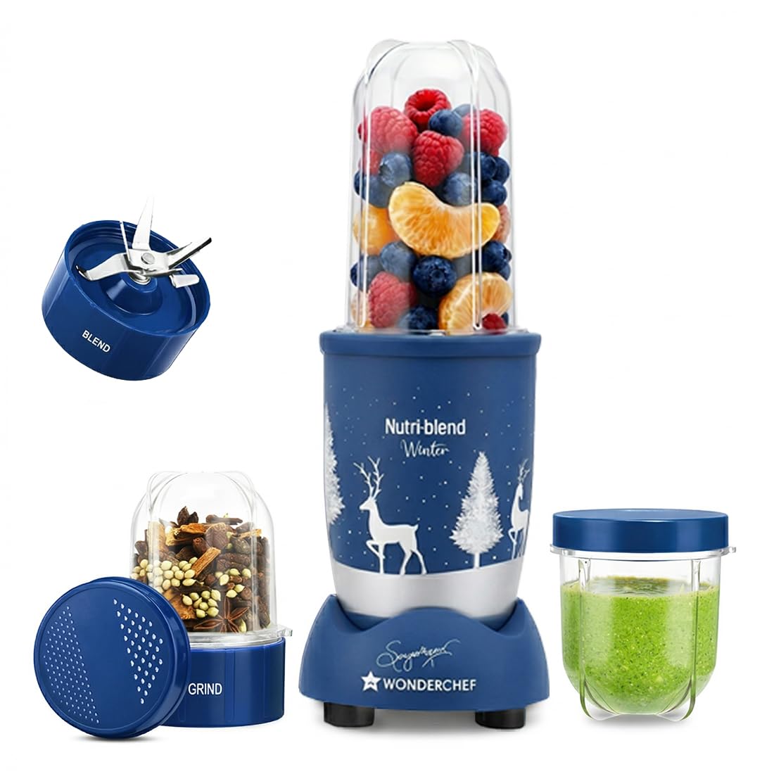 Wonderchef Nutri-blend Serene Mixer Grinder Blender Smoothie Maker, 500W, 22000 RPM, 3 Transparent Unbreakable Jars, Stainless-Steel Blades, 2-Yr Warranty, FREE Recipe Book by Chef Sanjeev Kapoor