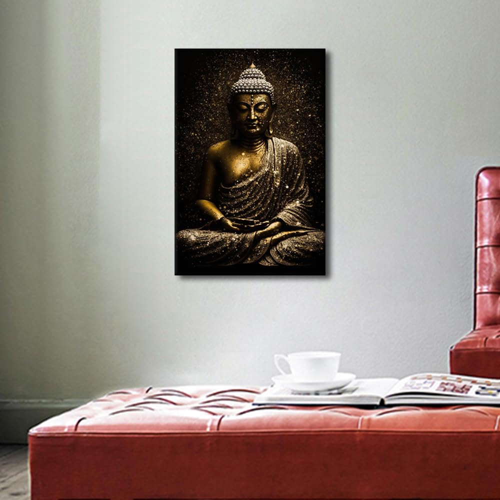 TISHIRON Buddha Sculpture Canvas Painting Wall Art Framed Bedroom Art Wall Decor Buddhist Pictures for Living Room Wall Decoration Buddhism Sitting Zen Posters and Prints 16" Wx24 Hx1 Panel - Image 3