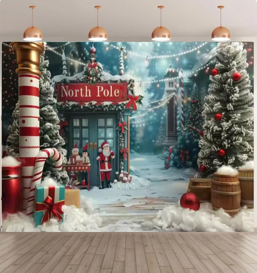 10x8ft Christmas Photography Backgrounds North Pole Candy Land Girl Portrait Backdrop Shop Children Winter Outdoor New Year's Eve Party Supplies
