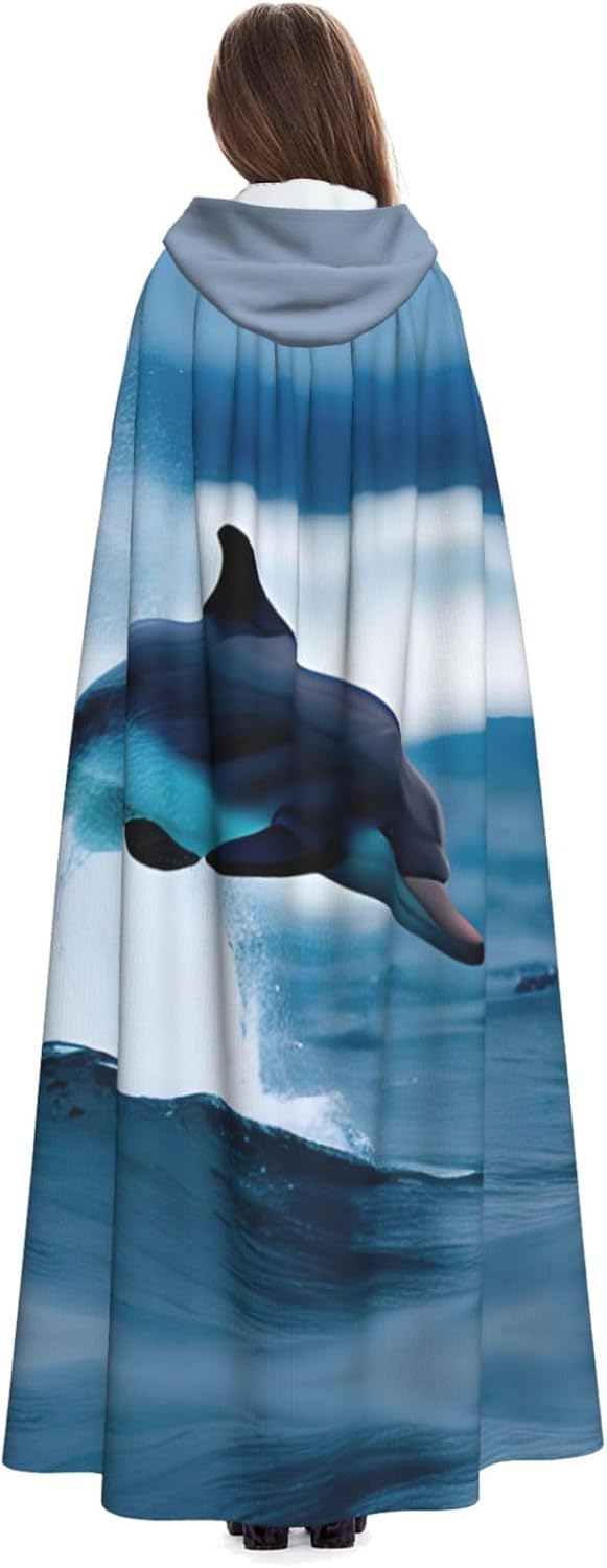 SSIMOO Killer Whale Dolphin Ocean 1 Enchanting Adult Hooded Cape for Halloween and Party Costumes-Fashionable Women's Robes,Capes