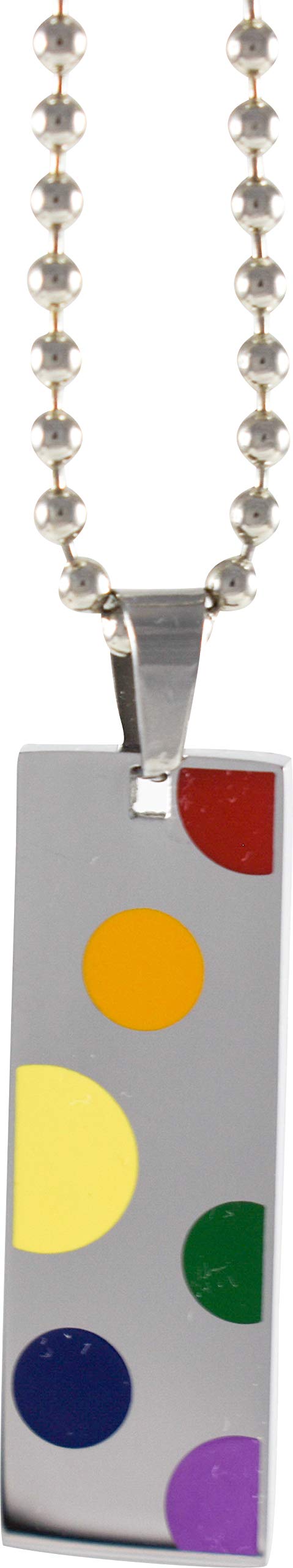MooLuxe Stainless Steel Tab Pendant with Rainbow Dots