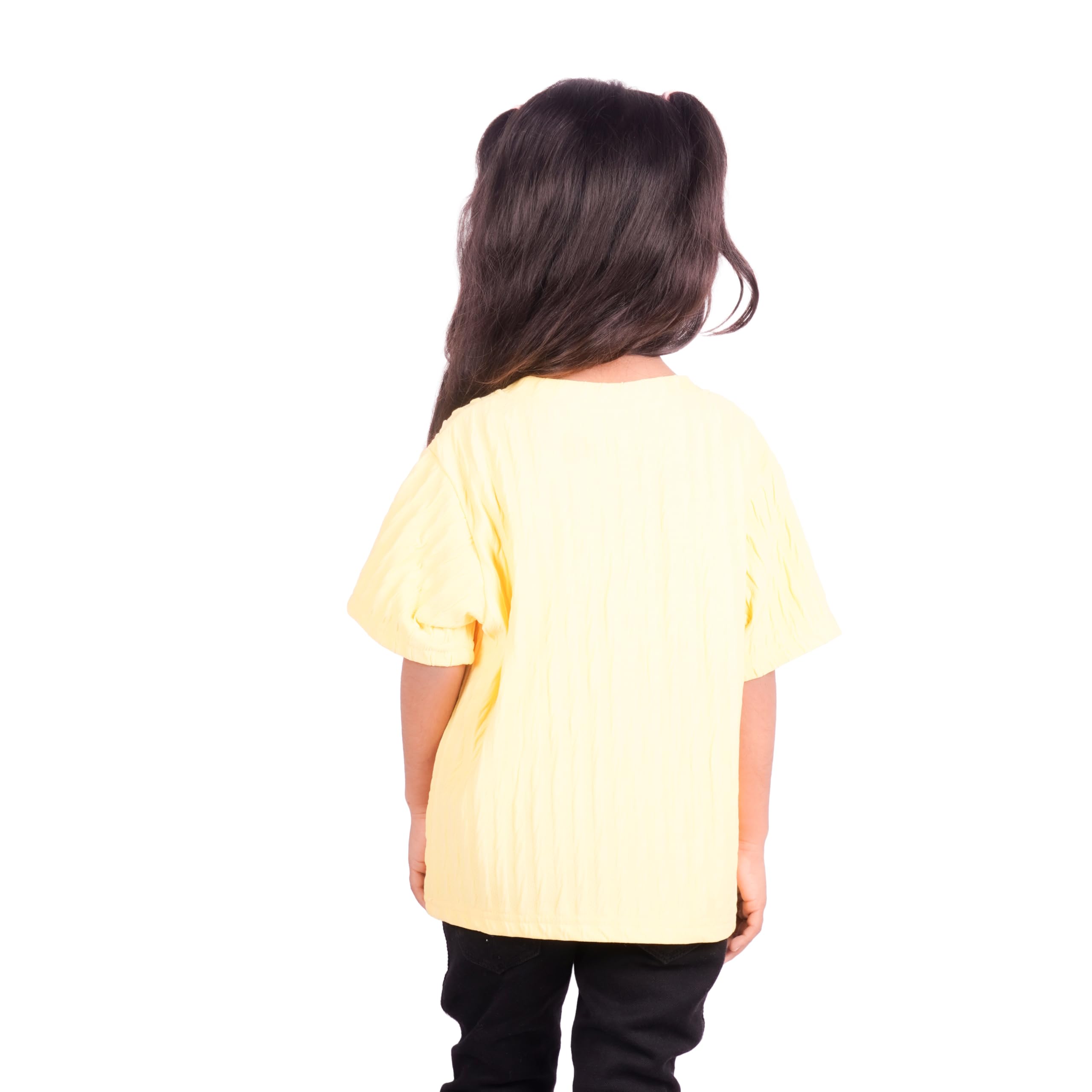 AURA STITCH Girls Solid Yellow Casual Top | Soft Fabric Short Sleeve Round Neck Stylish Kids Wear 1