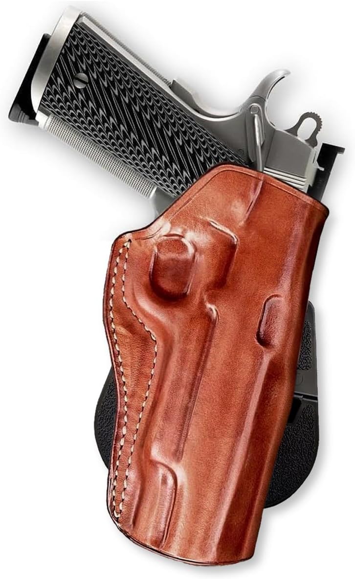 Masc Premium Leather OWB Paddle Holster with Open Top Fits Colt-Type 1911 9mm Without Rail 5-inch, Right Hand Draw, Brown Color #1009#
