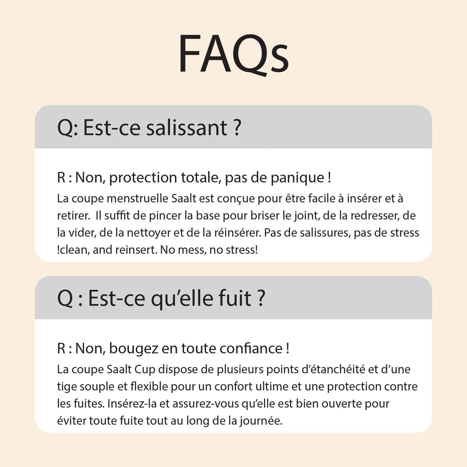 Saalt Soft Menstrual Cup – Coupe menstruelle réutilisable – Protection anti-fuites jusqu'à 12 heures – Sans BPA ni latex – Inclut une coupe et un sac de transport - taille Régulier, Gris