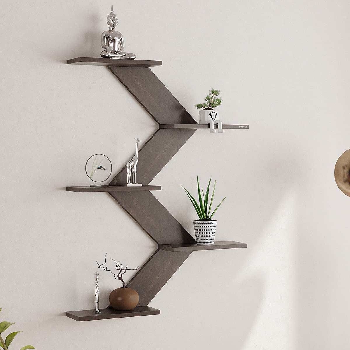 BLUEWUD Astrella Engineered Wood Wall Decor Floating Shelf Display Rack Decorative Hall Décor for Living Room Home Furniture (Wenge)-image-23
