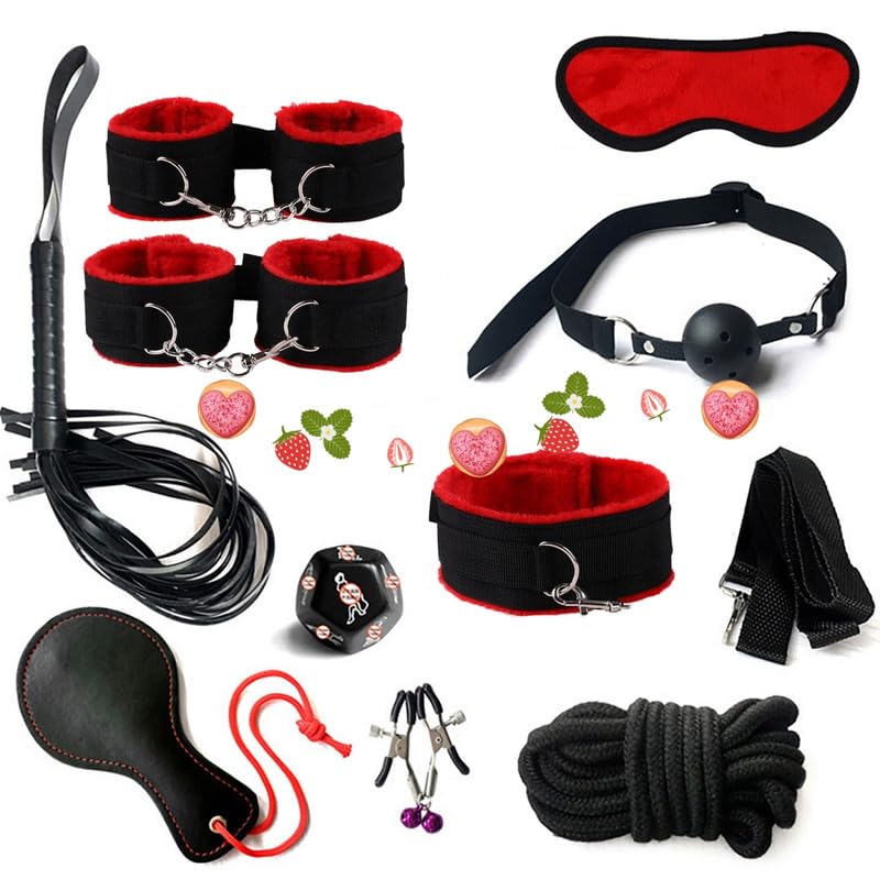 Set di 10 Pezzi con Racchetta in Pelle Indoor Sport in Nylon, Manette E Manette alla Caviglia, Regalo di Coppia - D12
