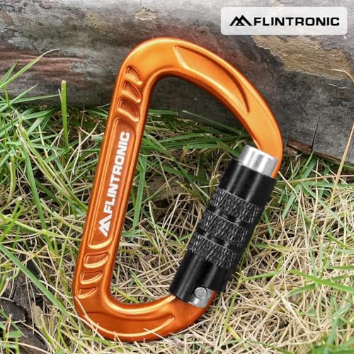 flintronic Karabiner mit Schraubverschluss, 2PCS 12KN Karabinerhaken Schraubverschluss, Karabiner mit 1200kg Belastbarkeit Schwerlast, für Hängematten, Camping, Wandern, Rucksack (Orange)