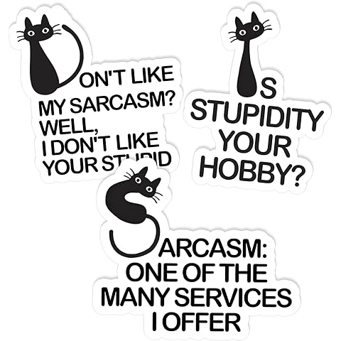 (3Pcs) Sarcastic Black Cat Stickers 3'' Funny Snarky Attitude Stickers for Adults, ...