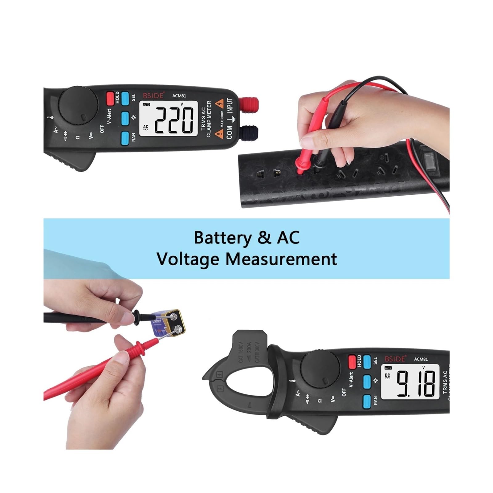 1mA 200A Pinza amperometrica digitale True RMS AC DC rilevamento NCV