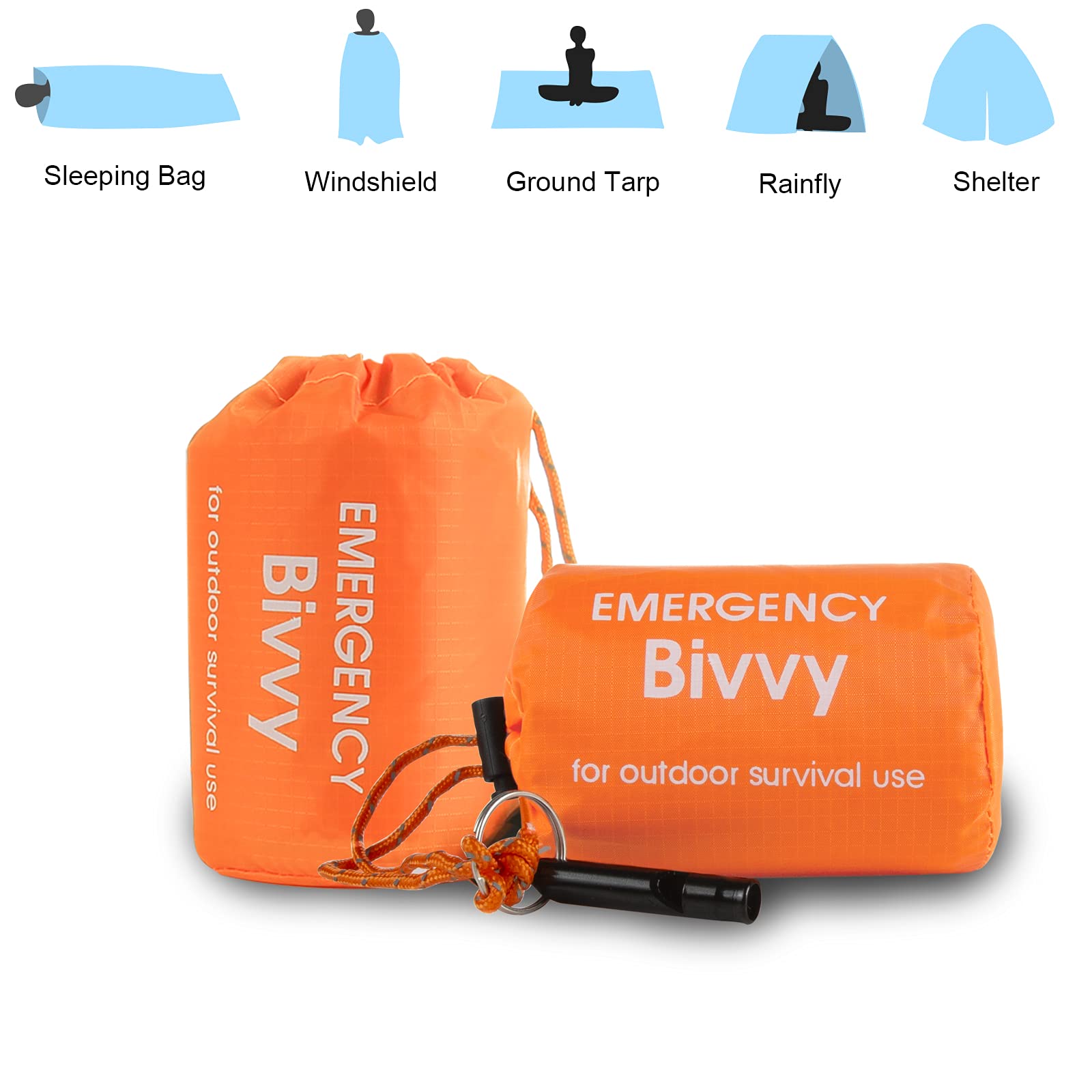Weinsamkeit 2 Coperte per Dormire di Emergenza con 2 Fischietti di Sopravvivenza, Sacco Bivy Leggero e Impermeabile per la Sopravvivenza,Sacco Termico Portatile da Bivacco per Campeggio, Escursionismo