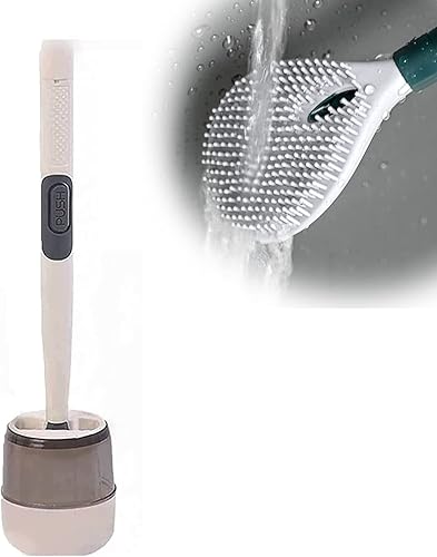 Juego de cepillo de inodoro y soporte de silicona para el hogar, cepillo de inodoro con dispensador de jabón, cepillo de inodoro para colgar en la