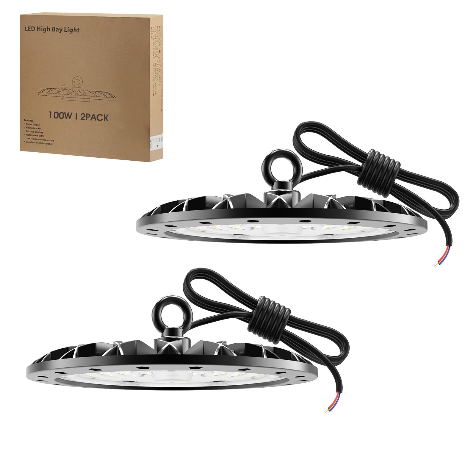 loyal UFO LED High Bay Light: 100W Industrial Lamp 10000LM Daylight White Warehouse Lights 6000K Commercial Area Lighting, IP65 Waterproof Workshop Garage Lights Fixtures