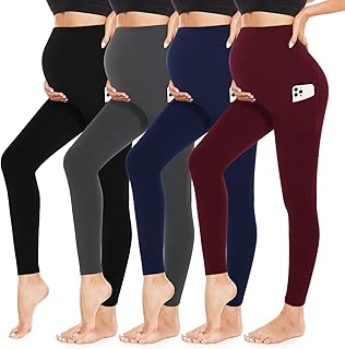 4 Pack Women’s Maternity Leggings with Pockets Over The Belly Butt Lift - Soft Workout Pregnancy Yoga Pants Price In India