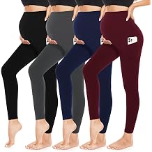 4 Pack Womens Maternity Leggings with Pockets Over The Belly Butt Lift - Soft Workout Pregnancy Yoga Pants