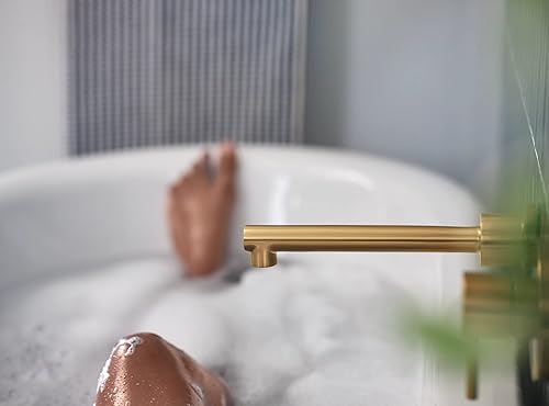 Miniatura 7 de Align WT391BG - Grifo de bañera de un solo mango dorado cepillado con alcance de boquilla de 10 pulgadas, relleno de bañera de alto flujo