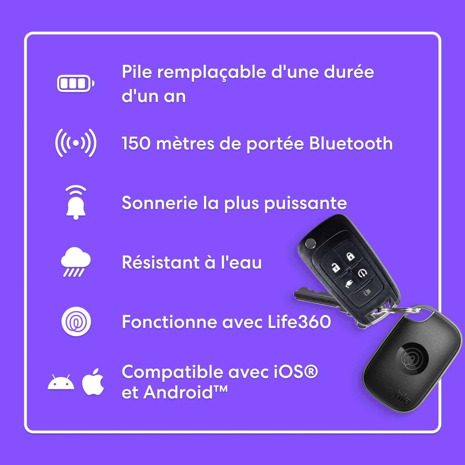 Tile by Life360 Pro (2024) - Tracker Bluetooth Puissant, détecteur de clés et localisateur d'objets pour clés, Sacs & Autres. Compatible avec iOS & Android. Tracker de téléphone. Lot de 1 (Noir)