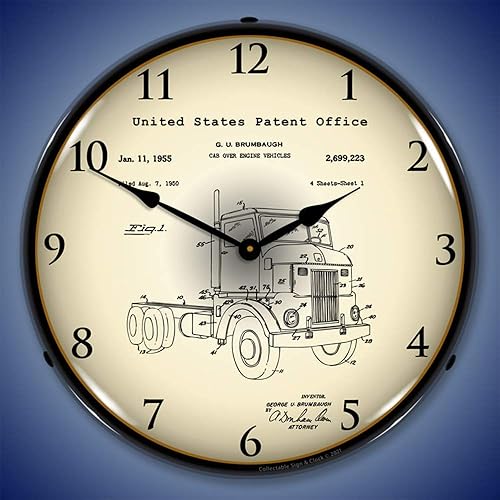 Miniatura 2 de Peterbuilt Cab Over Semi Truck 1950 Patent LED Reloj de pared, Retro/Vintage, iluminado, 14 pulgadas