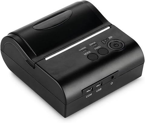 Excelvan - 80mm Bluetooth Inalámbrica Impresora Térmica de Recibos y Tickets, Interfaz de USB, Comandos en STAR / ESC / POS