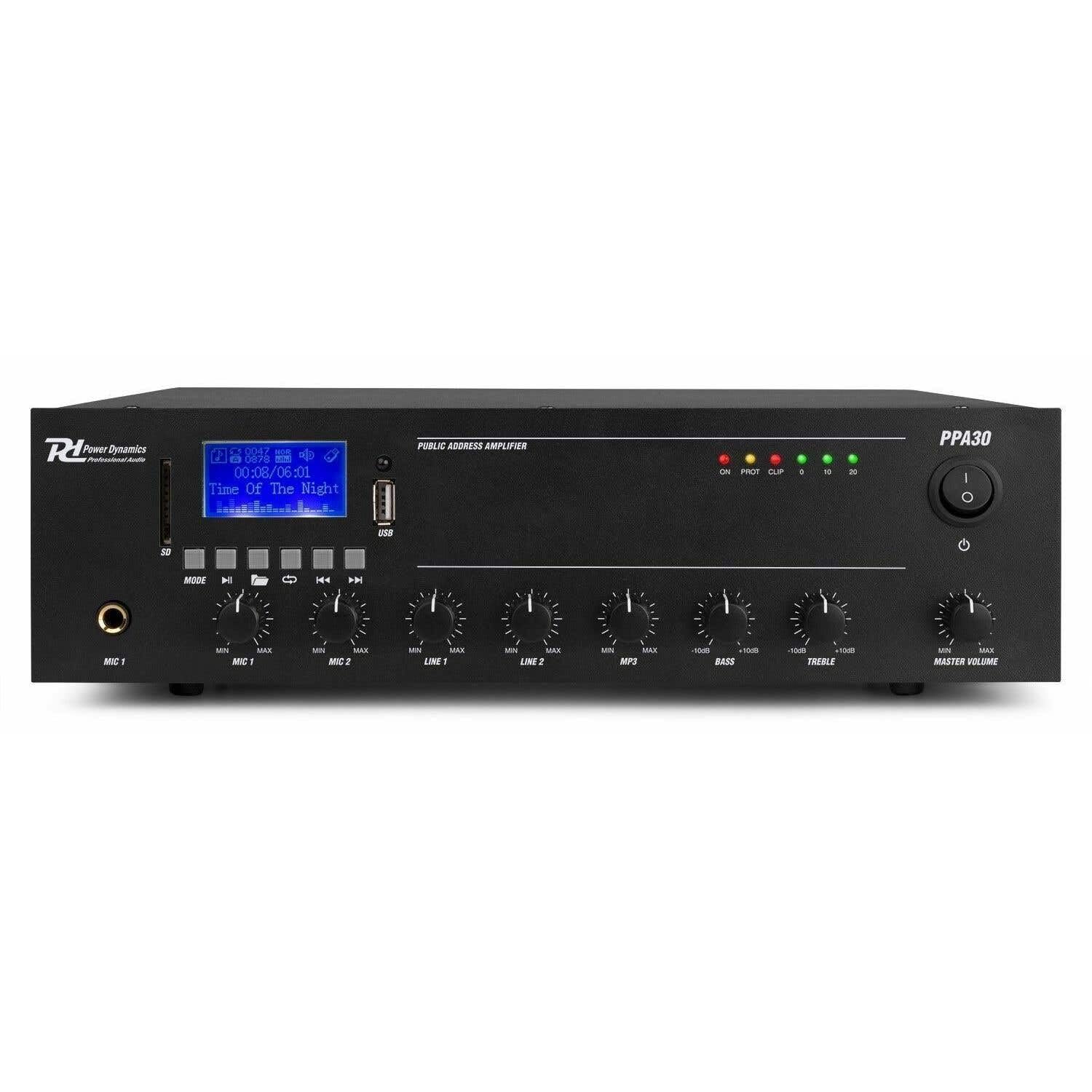 Power Dynamics PPA30-100 Volt Verstärker mit Bluetooth, USB, SD, MP3-Player, max 30 Watt, 100V Verstärker, 1 Zone, Bluetooth Verstärker für kleine Soundinstallationen, Beschallungsverstärker