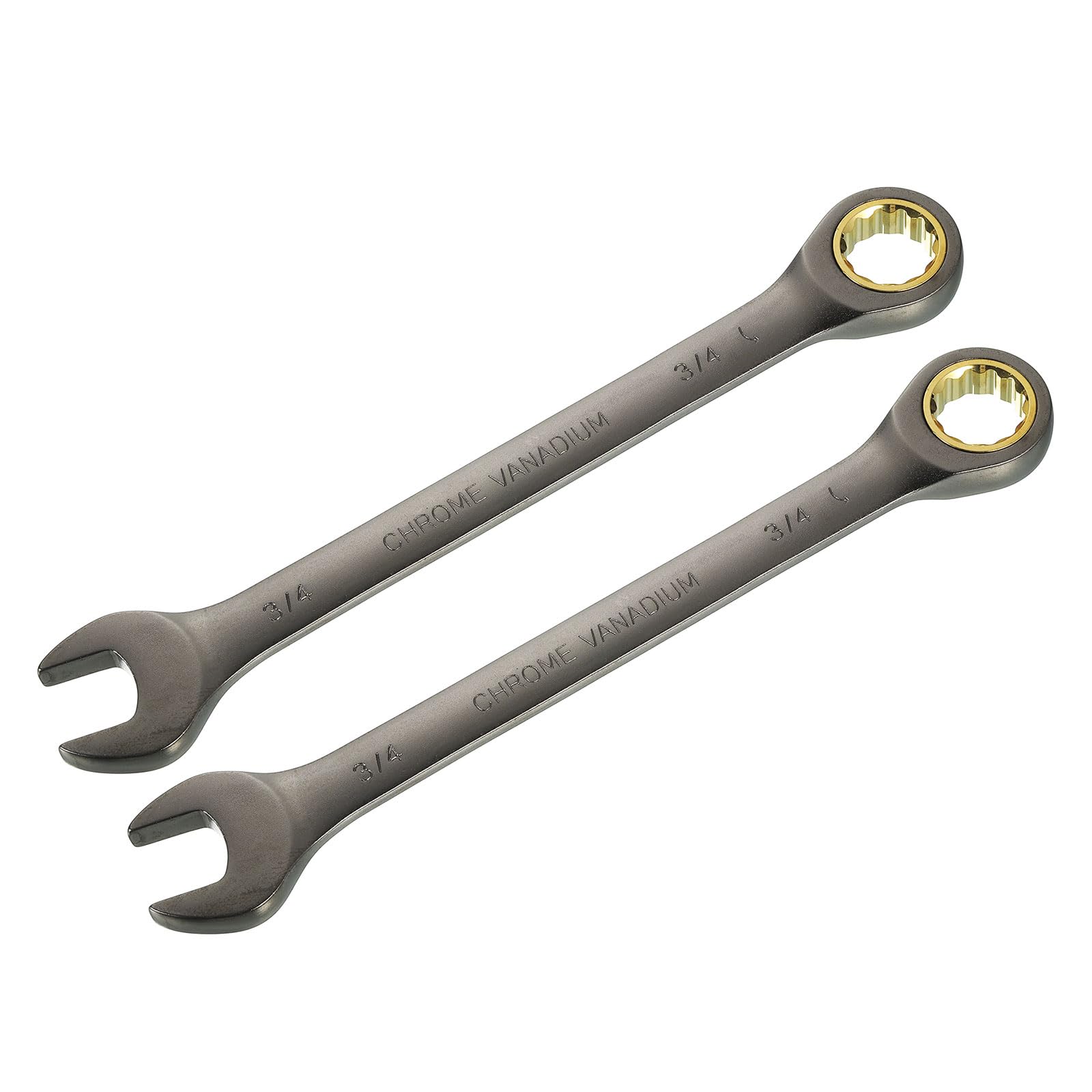 sourcing map 2pcs 3/4" Ratcheting Combination Wrench Spanner SAE 90 Teeth 12 Point Ratchet Box Ended Open End Spanner Tools with 4° Ratcheting Precision CR-V Spanner for Auto Repairs
