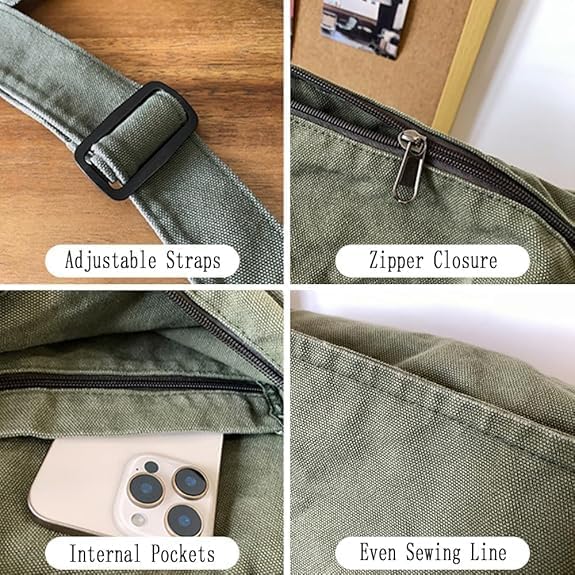 Canvas Messenger Bag Large Messenger Bags for Women Men Casual Canvas Crossbody Shoulder Bag with Multiple Pockets