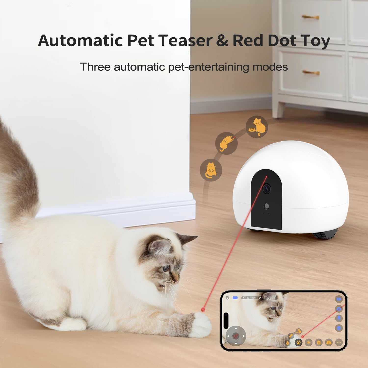 Cámara para gatos, robot de cámara móvil para mascotas con aplicación para teléfono, dispensador de golosinas para mascotas, cámara para mascotas interior, cámara para perros con visión nocturna,