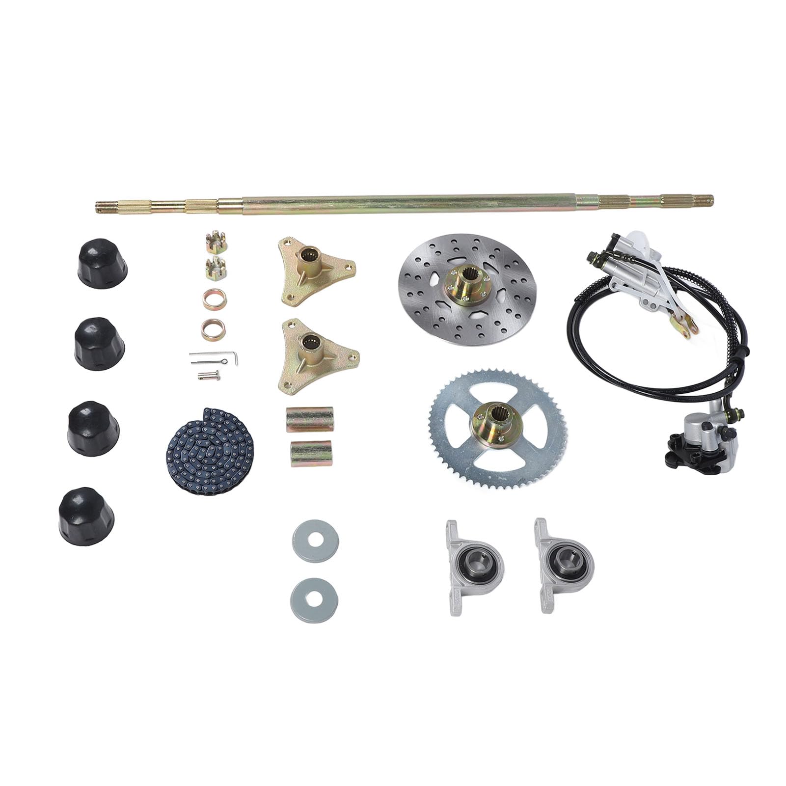 Kit de Montaje de Eje Trasero Go Kart de Alto Rendimiento, Conjunto Completo con Pinza de Disco de Freno, Cadena, piñón, Cubos de Rueda de Repuesto para ATV Quads de 50, 70 y 90