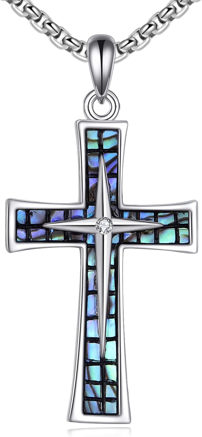 Cross Necklace 925 Sterling Silver Cross Pendant Necklace Faith Religious Jesus Valentine's Day Jewelry for Women Men Christian