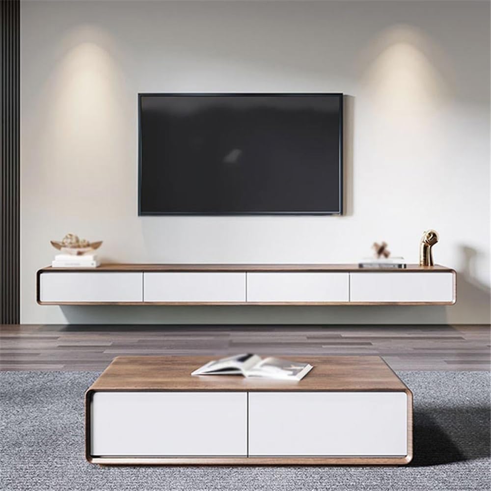 Meuble TV Suspendu Meuble TV Flottant, Console TV, étagère Flottante avec tiroirs Meuble TV Flottant Mural(Black and White)