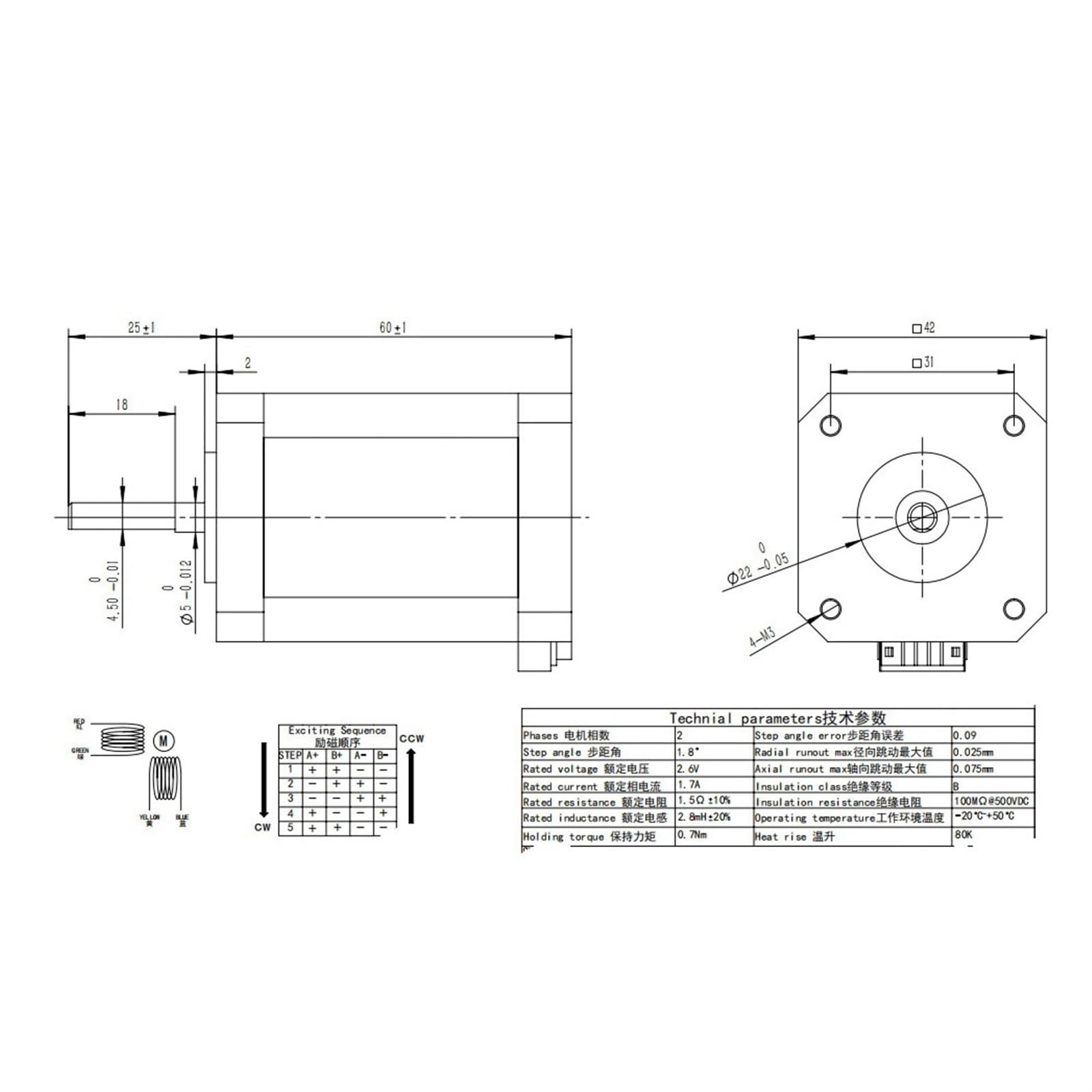 GTPBAO sterownik sterownika 3 szt. Nema 17 silnik krokowy 1,8 stopnia 1,7 A 70 N.cm 42-stopniowy silnik 2-fazowy 4 przewody 42 x 60 mm hybrydowy silnik krokowy 1 metr kabel maszyna CNC