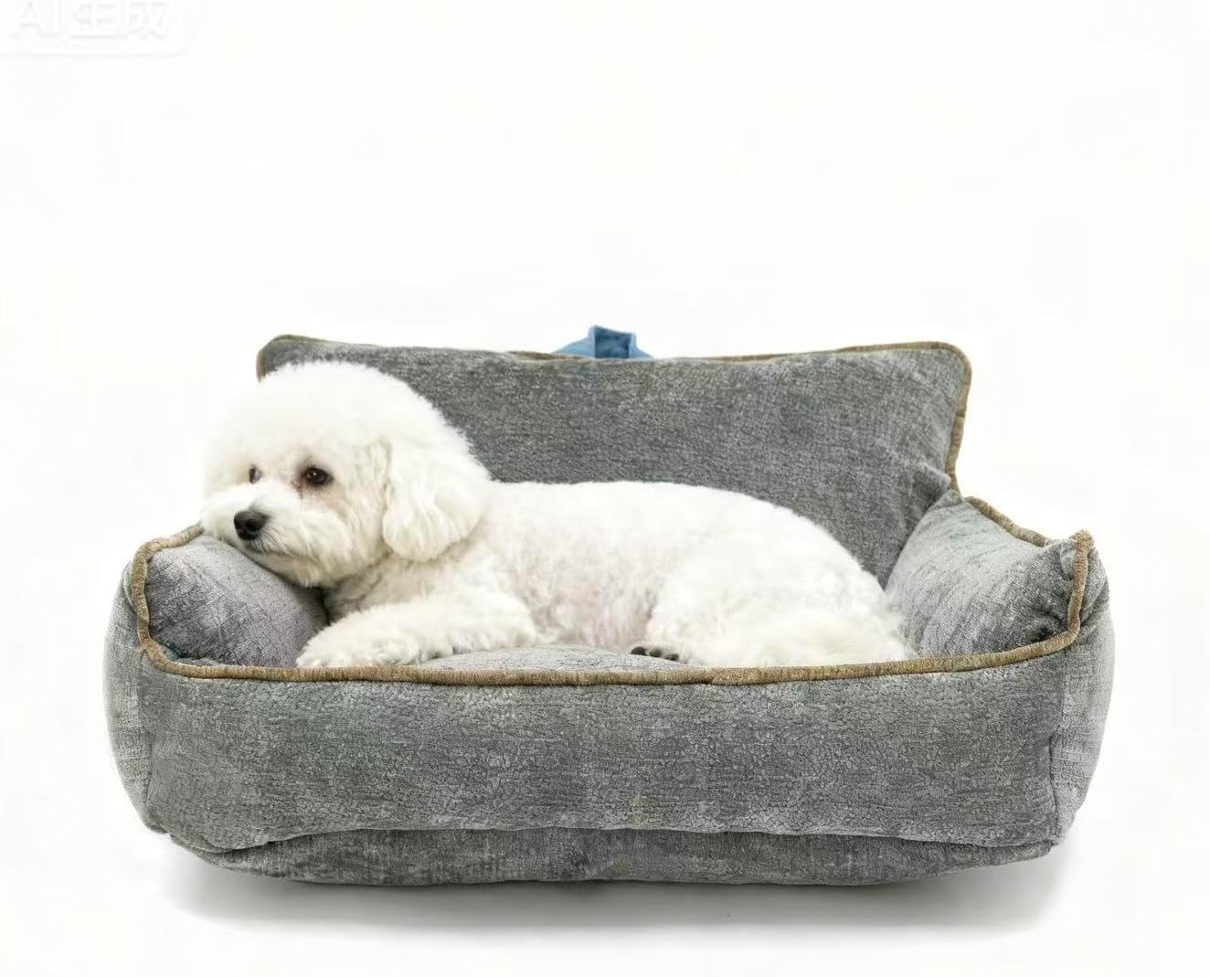 Orthopedic Dog Bed with Memory Foam & Bolster, Small and Medium Pet Bed for Cats and Dogs, Supportive Sofa with Storage Pocket & Carry Handle, Removable Washable Cover (Dark Grey)