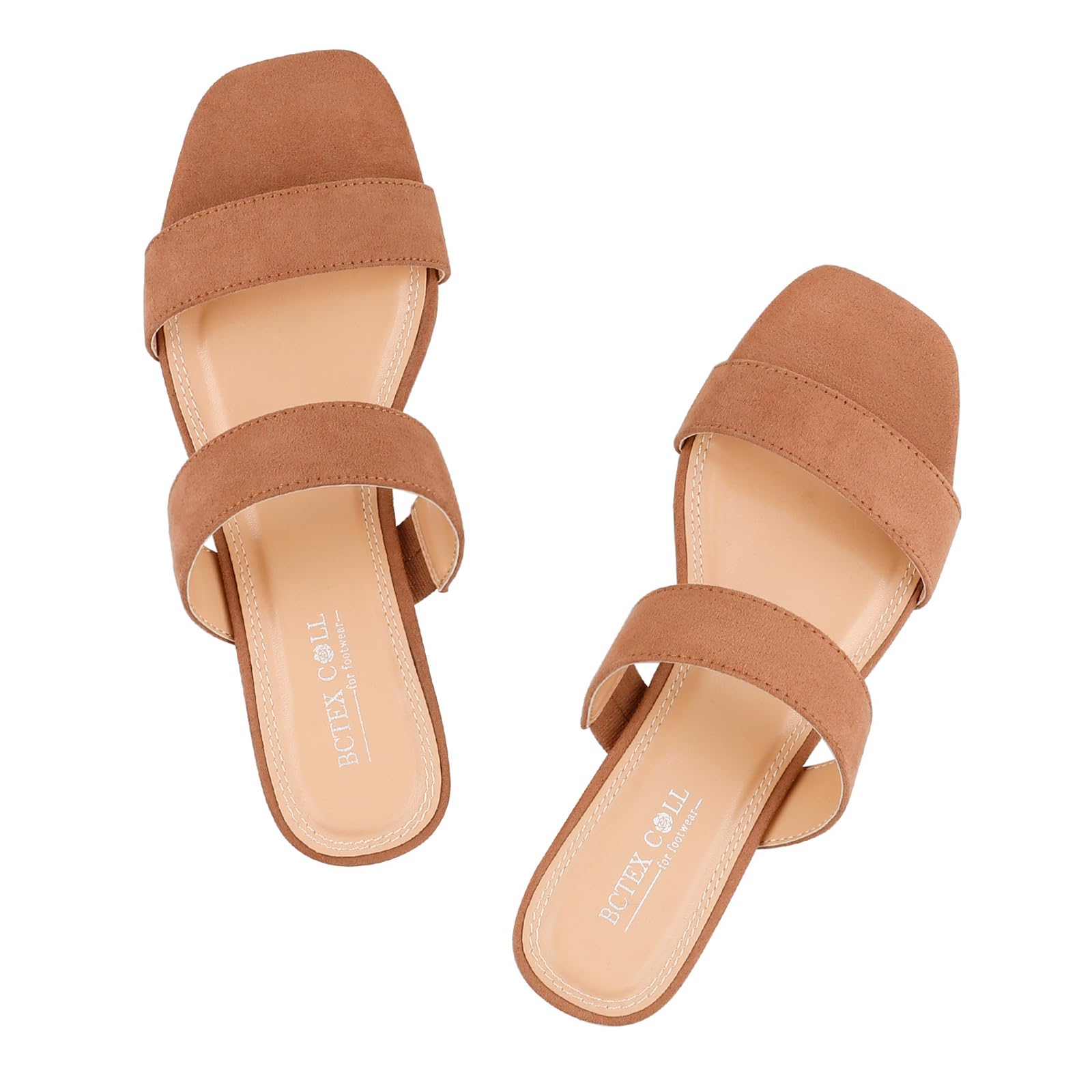 BCTEX COLL Women's Two Strap Low Block Heel Sandals Comfortable Open Toe Flat Sandals Dressy 1-Inch Heels for Women Black White Brown